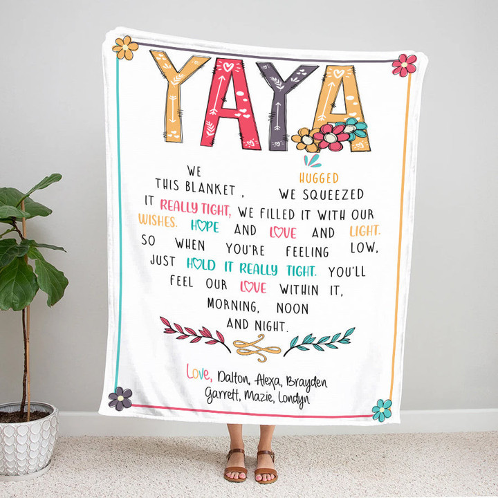 Personalized Yaya Throw Blanket, Birthday Mothers Day Christmas Gift For Grandma Mimi Nana Gigi From Grandkids