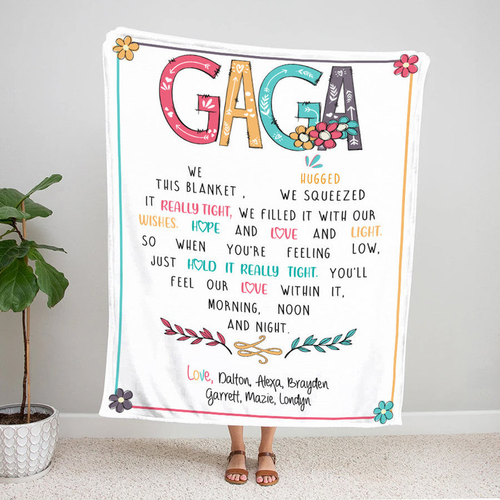Personalized Gaga Throw Blanket, Birthday Mothers Day Christmas Gift For Grandma Mimi Nana Gigi From Grandkids