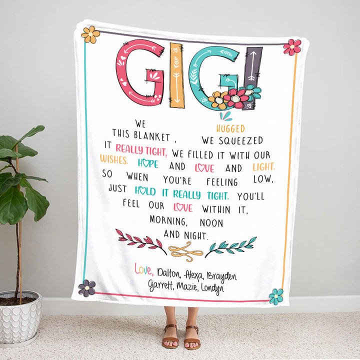 Personalized Gigi Throw Blanket, Birthday Mothers Day Christmas Gift For Grandma Mimi Nana Gigi From Grandkids