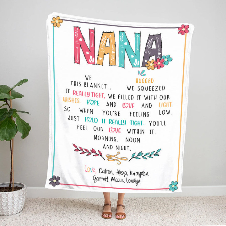 Personalized Nana Throw Blanket, Birthday Mothers Day Christmas Gift For Grandma Mimi Nana Gigi From Grandkids