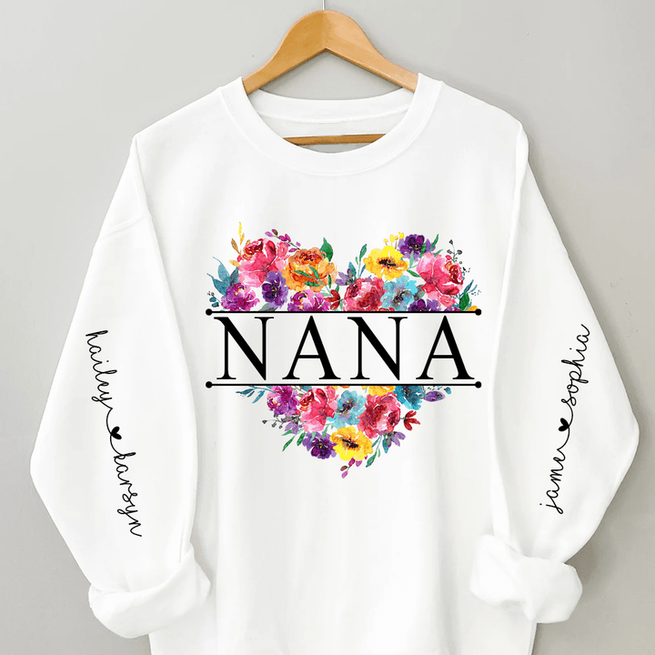 Personalized Nana 3D Sweater Grandma Mom Wears Her Heart Kids On Sleeve Personalized 3D Sweater For Grandma Nana Gigi Mimi