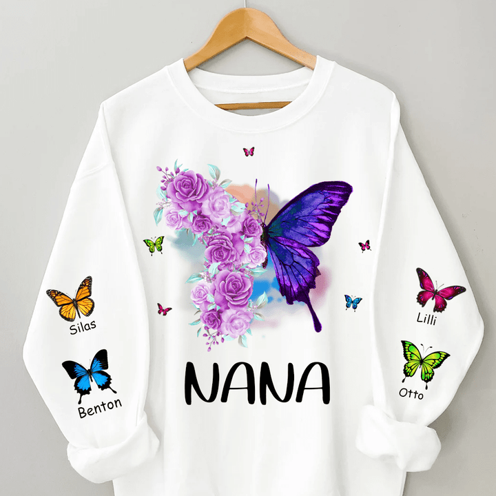 Personalized Nana Butterfly 3d Sweater For Grandma Butterfly 3D Shirt For Grandma From Grandkids, Mother's Day 3D Shirt For Grandma Nana Gigi Mimi
