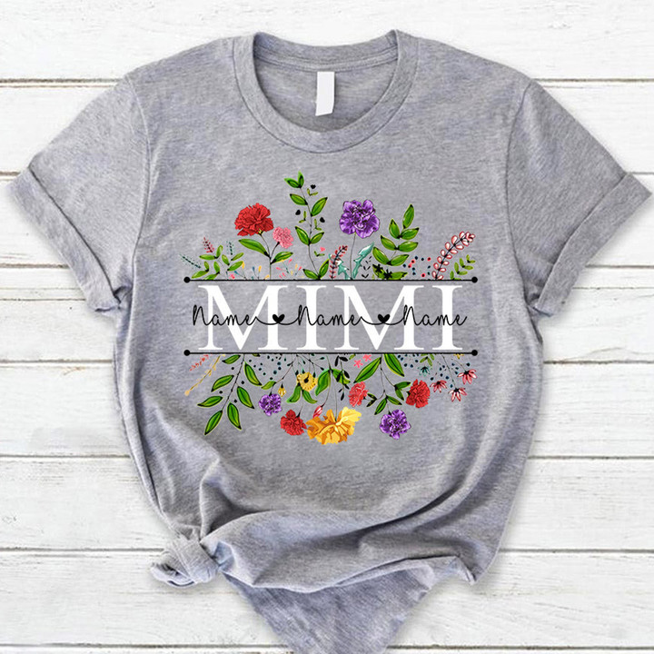 Personalized Mimi With Grandkid's Names Carnation Frame Shirt For Grandma Huts
