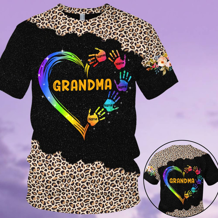 Grandma Mom Heart Hand Leopard Pattern Personalized All Over Print, 3D Hoodie, Tank Top and Legging Set For Grandma