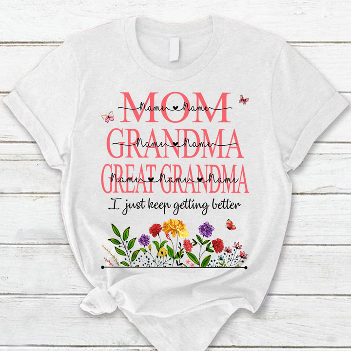 Personalized Mom Grandma Great Grandma Carnation Garden With Butterflies Custom Kids Names Shirt For Grandma Ph99 Huts