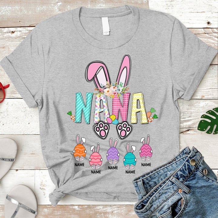 Nana Bunny With Her Little Grandkids Eggs Easter Vr2 Personalized Shirt For Grandma