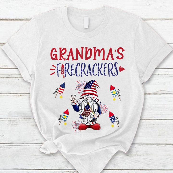 Personalized Grandma's Firecrackers, Gnomes 4th Of July Shirt For Grandma
