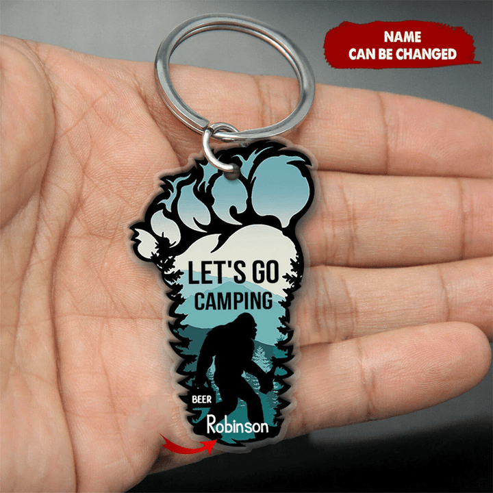 Let's Go Camping Bigfoot Custom Name Acrylic Keychain Ntk08feb22va1 Acrylic Keychain Humancustom - Unique Personalized Gifts 4.5x4.5 cm 