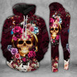 Gift for Mother Skull Roses Wine Red Hoodie And Legging All Over Printed