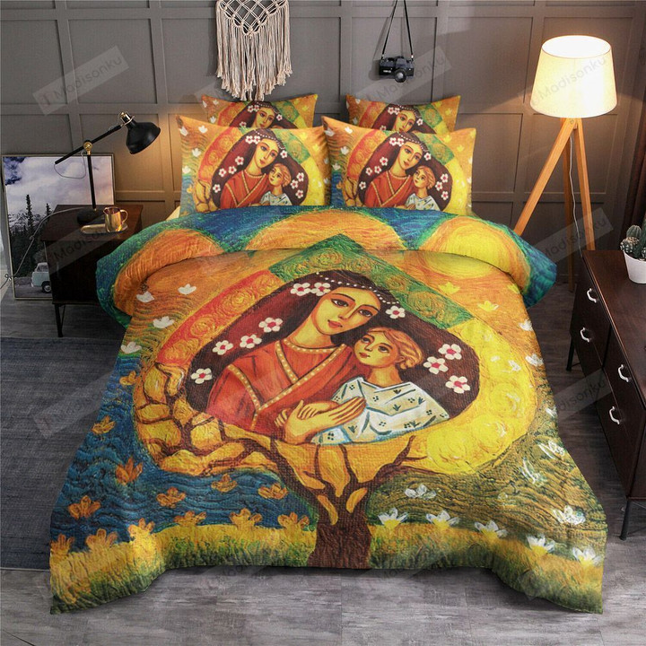 3D Mother And Son Cotton Bed Sheets Spread Comforter Duvet Cover Bedding Sets