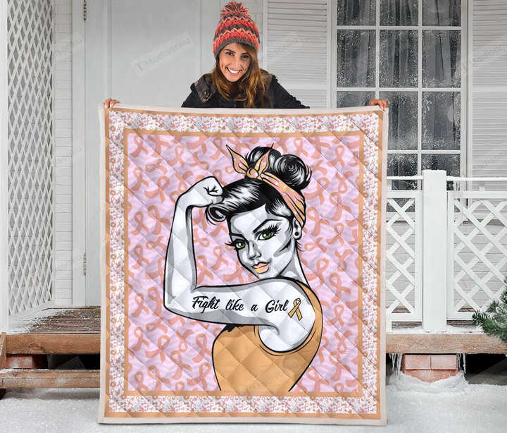 Peach For Uterine Cancer Girl Quilt Blanket