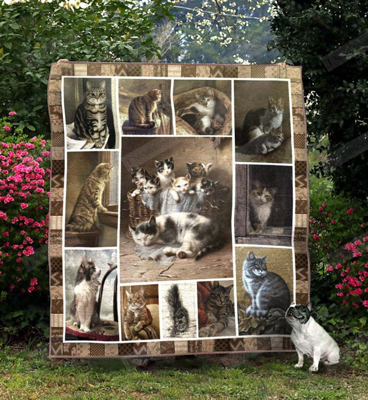 Cool Cat Family Mother And Her Cubs Squares Pattern Quilt Blanket Great Customized Blanket Gifts For Birthday Christmas Thanksgiving