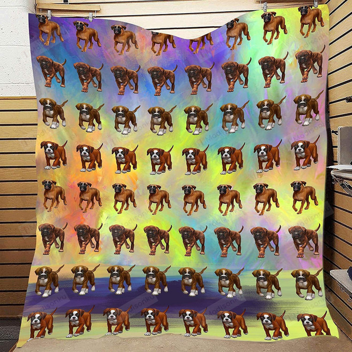 Boxer Cute Dogs Colorful Background Quilt Blanket Great Customized Blanket Gifts For Birthday Christmas Thanksgiving