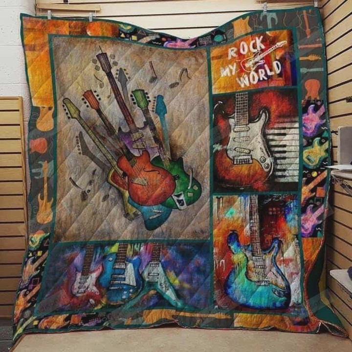 Colorful Guitar Rock My World Quilt Blanket Great Customized Blanket Gifts For Birthday Christmas Thanksgiving
