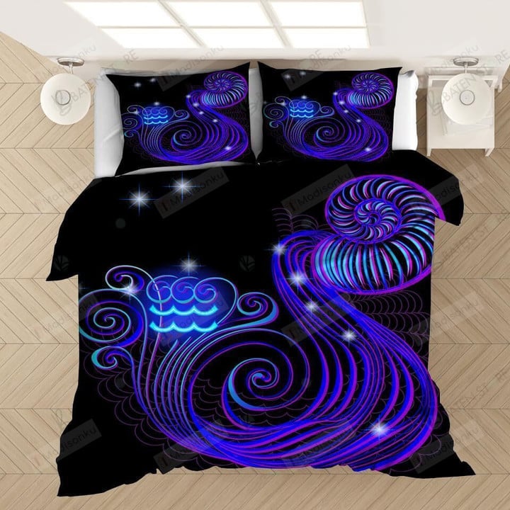 Twelve Constellations Aquarius Neon Blue Bed Sheets Duvet Cover Bedding Set Great Gifts For Birthday Christmas Thanksgiving