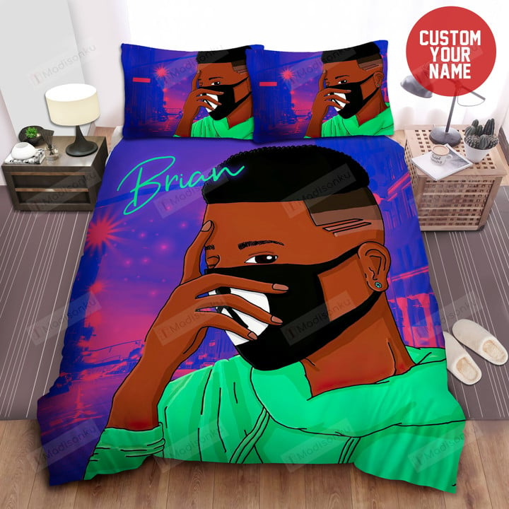 Mask Black Boy Afro Boy Custom Name Cotton Bed Sheets Duvet Cover Bedding Sets