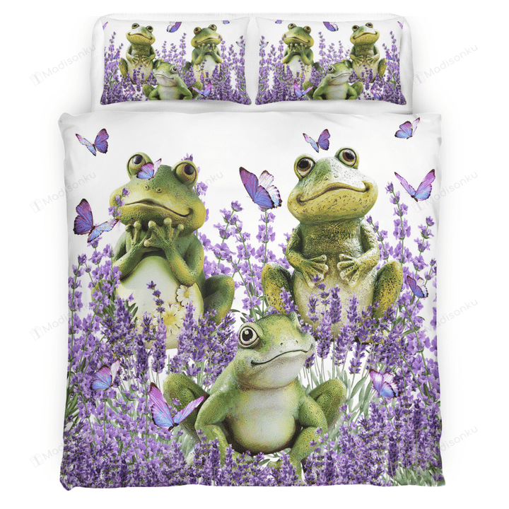 Frog And Lavender Cotton Bed Sheets Spread Comforter Duvet Cover Bedding Sets