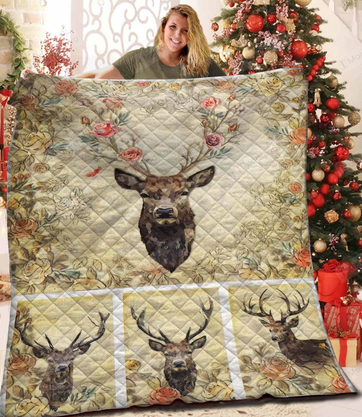 Deer With Flower Deer Animal Quilt Blanket Great Customized Gifts For Birthday Christmas Thanksgiving Anniversary