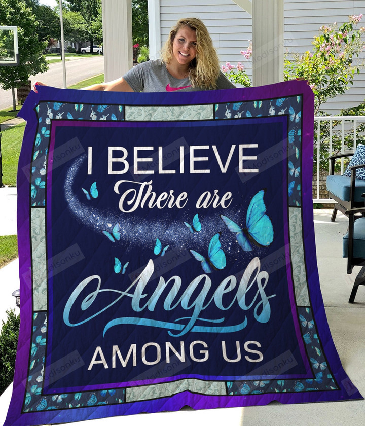 Blue Butterfly Angels Among Us Quilt Blanket Great Customized Gifts For Birthday Christmas Thanksgiving Perfect Gifts For Butterfly Lover