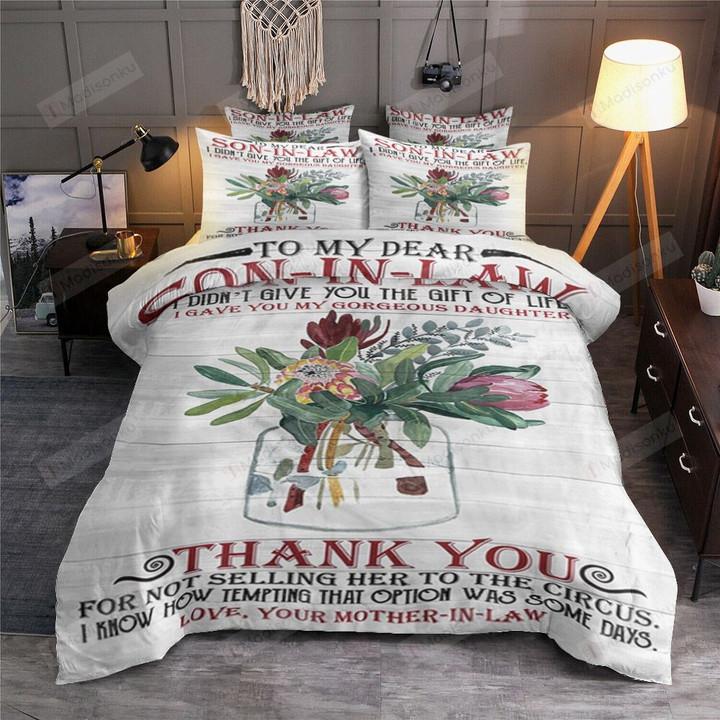 Personalized To My Son In Law Protea From Mother In Law Thank You Cotton Bed Sheets Spread Comforter Duvet Cover Bedding Sets