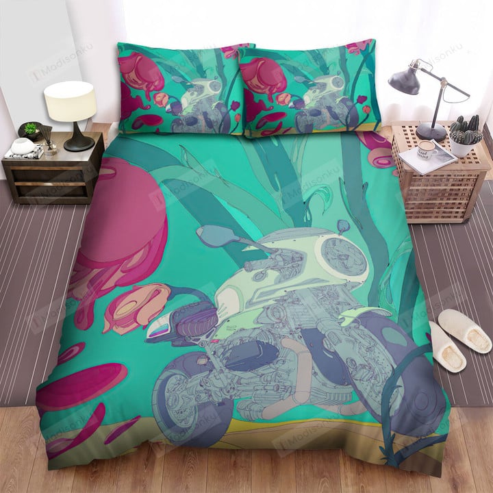 Cyberpunk Motor In Giant Tulips Field Bed Sheets Spread Duvet Cover Bedding Sets
