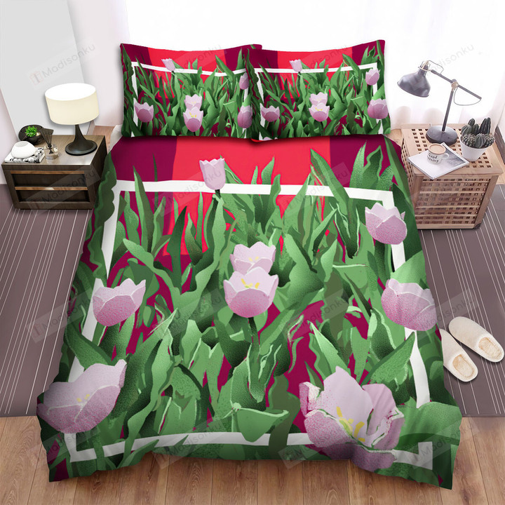 Purple Tulips Square Digital Illustration Bed Sheets Spread Duvet Cover Bedding Sets