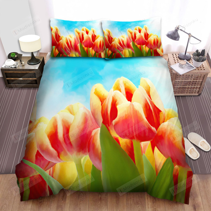 Red & Orange Tulips Art Painting Bed Sheets Spread Duvet Cover Bedding Sets