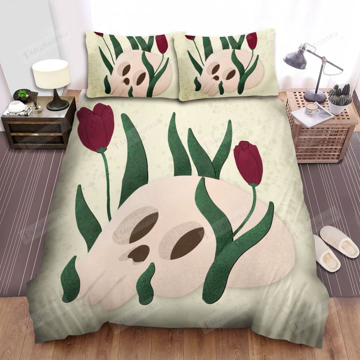 Tulips & Skull Illustration Bed Sheets Spread Duvet Cover Bedding Sets
