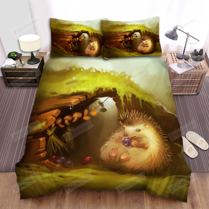The Wild Animal - The Hedgehog Eating A Berry Bed Sheets Spread Duvet Cover Bedding Sets