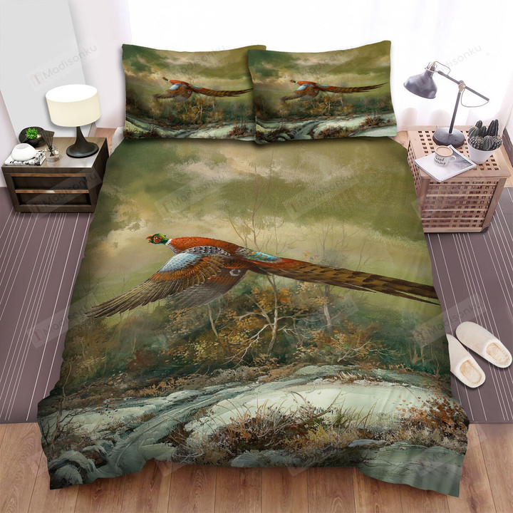 The Wild Chicken - The Long Tail Pheasant Flying Paint Bed Sheets Spread Duvet Cover Bedding Sets