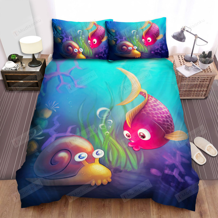 The Sea Snail And A Fish Bed Sheets Spread Duvet Cover Bedding Sets