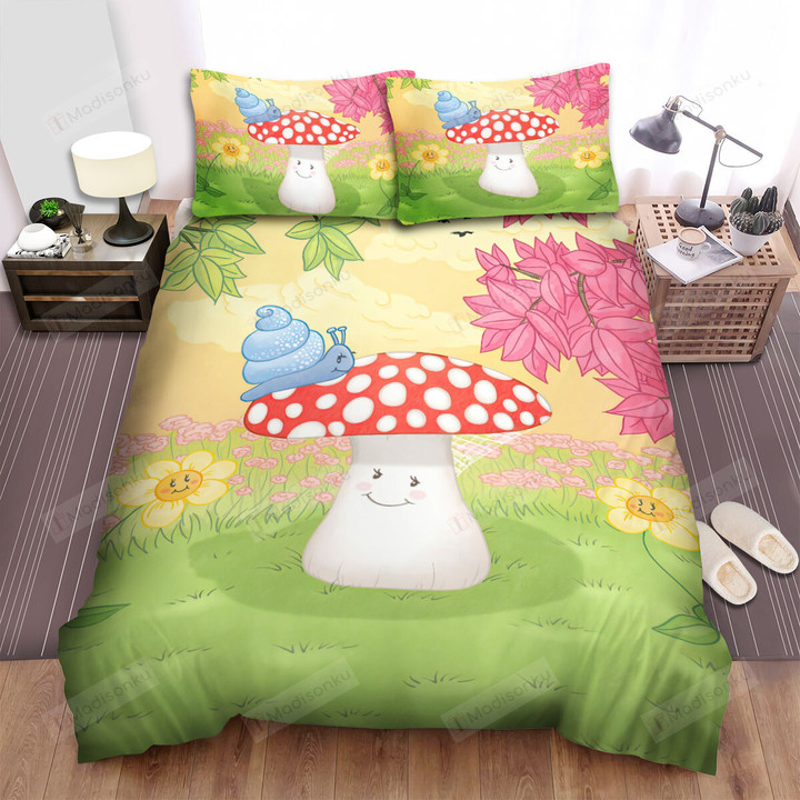 The Snail On A Mushroom Bed Sheets Spread Duvet Cover Bedding Sets