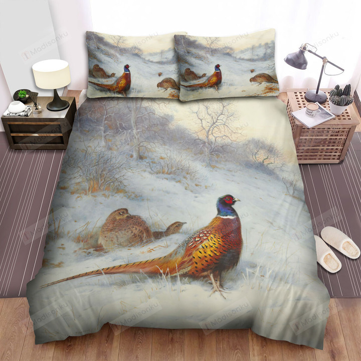 The Wild Chicken - The Pheasant Looking For Food In The Snow Bed Sheets Spread Duvet Cover Bedding Sets