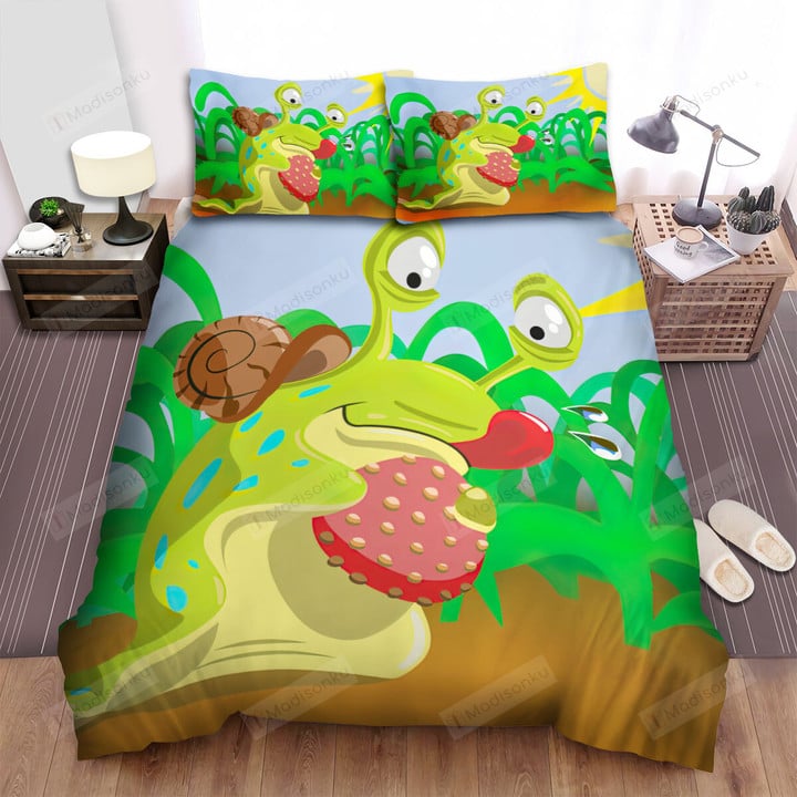The Snail Enjoying His Strawberry Art Bed Sheets Spread Duvet Cover Bedding Sets