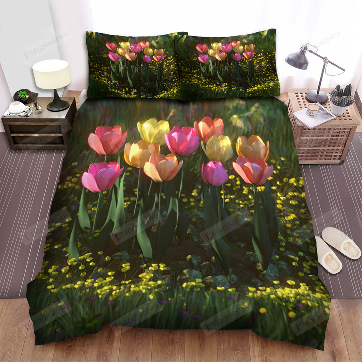 Colorful Tulips 3d Illustration Bed Sheets Spread Duvet Cover Bedding Sets