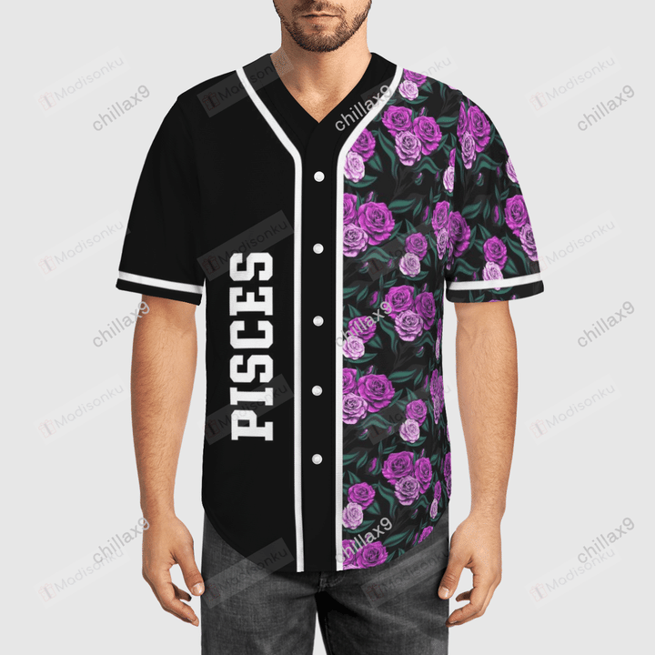 Pisces - Flowery Zodiac Baseball Tee Jersey Shirt