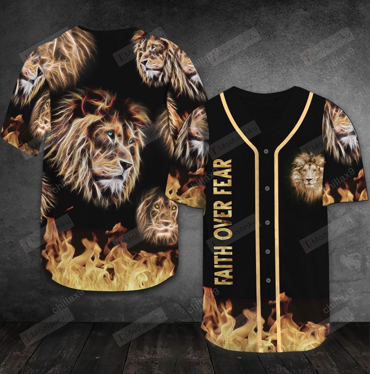 Faith Over Fear - The Lion And Flame Baseball Tee Jersey Shirt