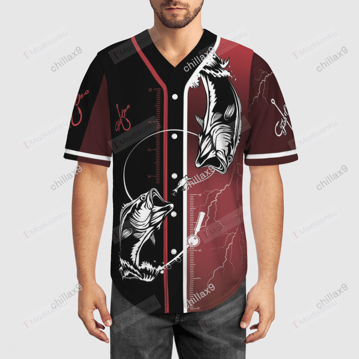 Fishing - Fish On Red Design Baseball Tee Jersey Shirt