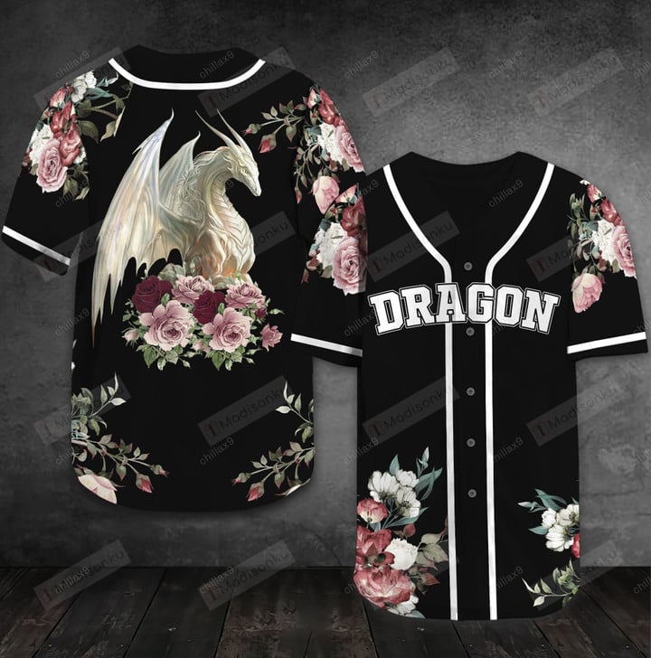 Dragon - Flower Of Elegance Baseball Tee Jersey Shirt