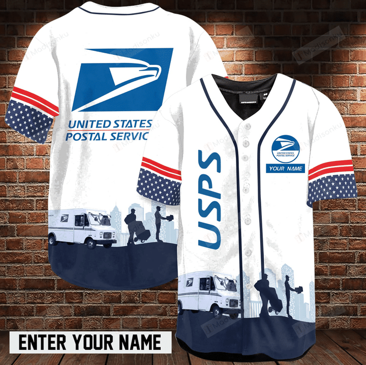 Personalized USPS Postal Service White Custom Name Baseball Tee Jersey Shirt