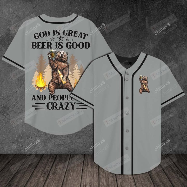 Camping Bear - God Is Great Beer Is Good Baseball Tee Jersey Shirt