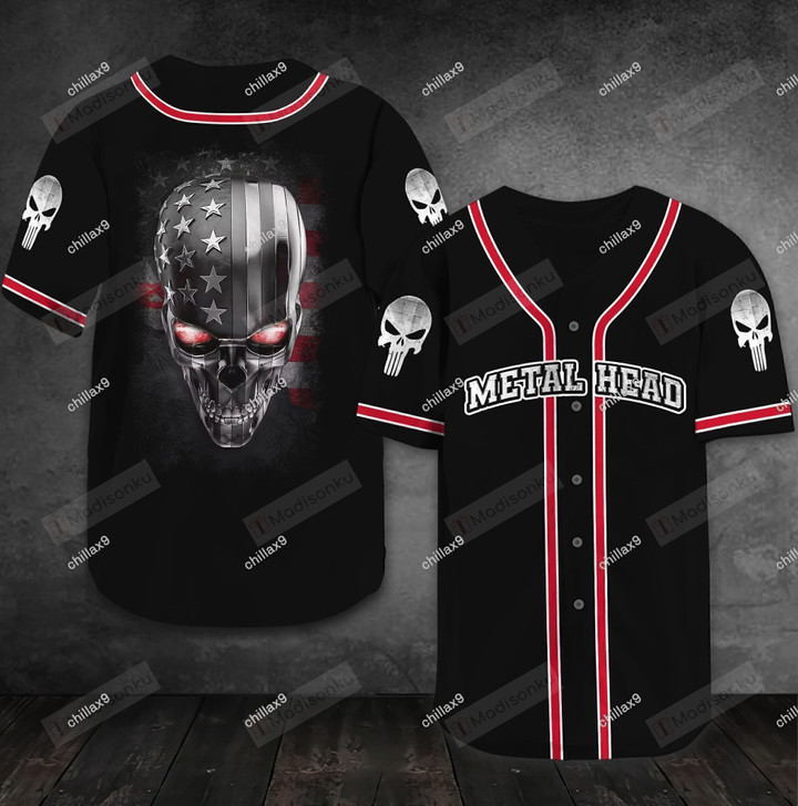 Skull - Metal Head Baseball Tee Jersey Shirt