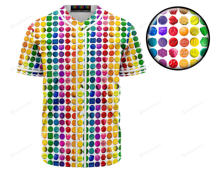 Happy Pills Ecstasy MDMA Baseball Jersey, Baseball Shirt