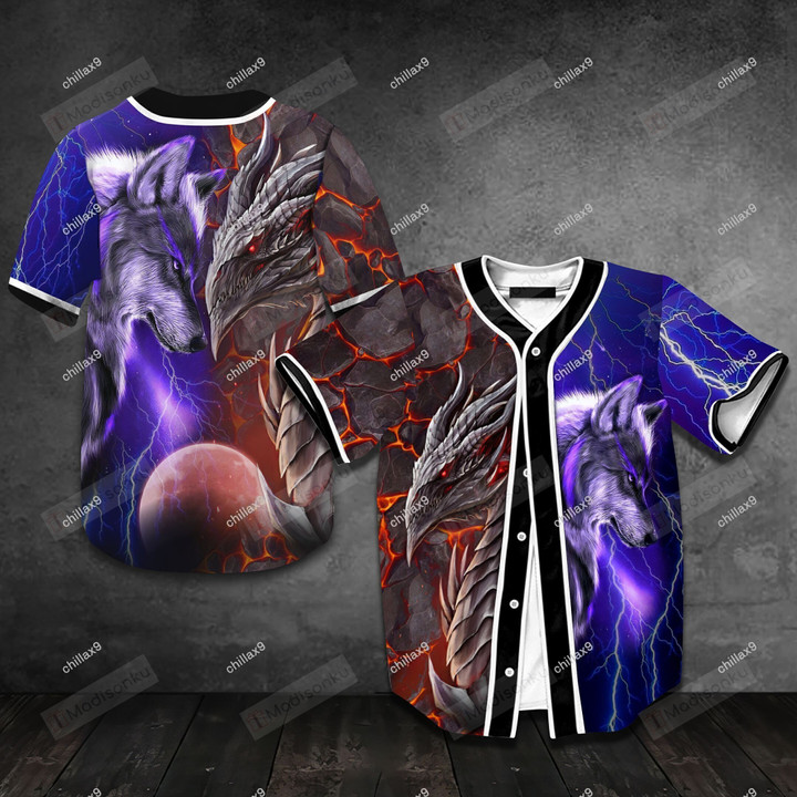 The Dragon Vs The Wolf Baseball Tee Jersey Shirt