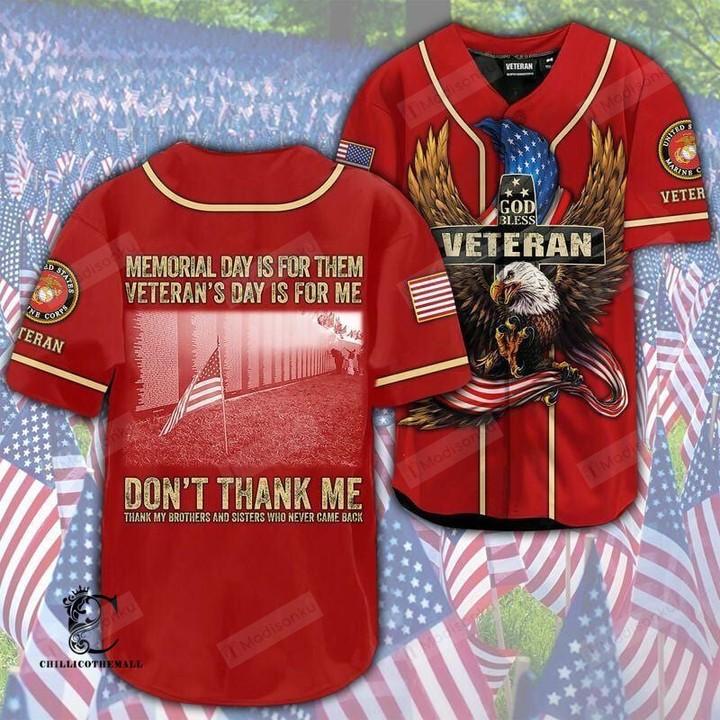 God Bless Eagle Veteran US Marine Corps Baseball Tee Jersey Shirt