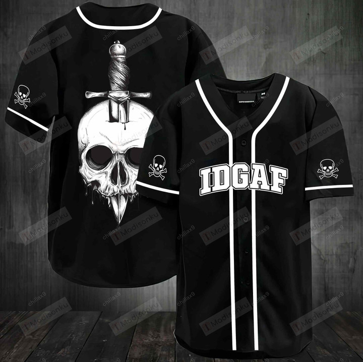 Skull - IDGAF Baseball Tee Jersey Shirt