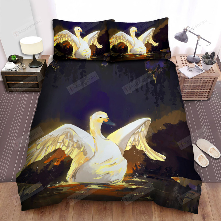 The Wild Animal - The Swan Spreading Wings While Swimming Bed Sheets Spread Duvet Cover Bedding Sets