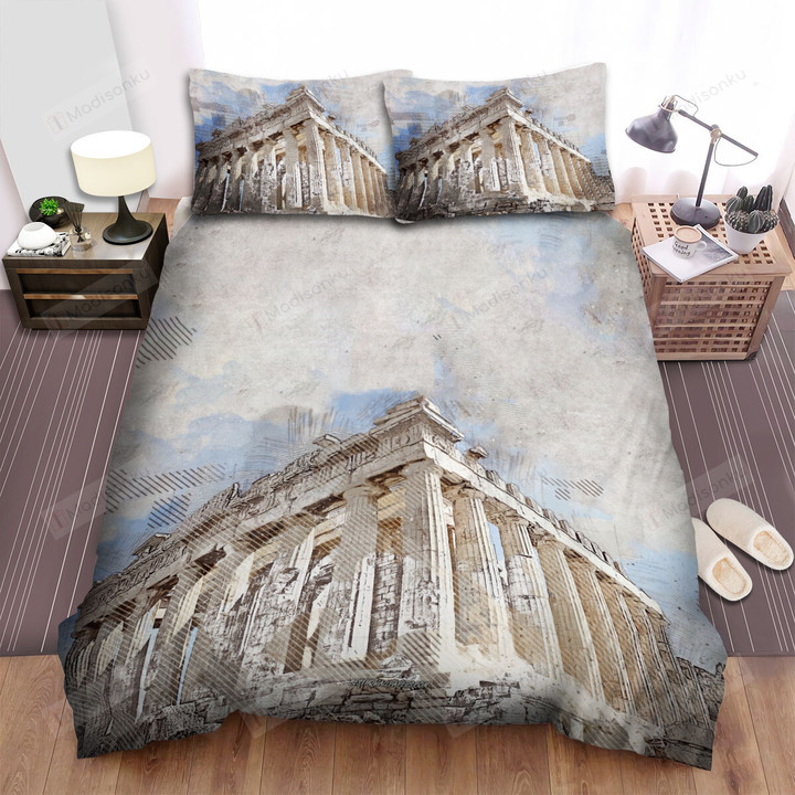 Parthenon Athenian Acropolis Greece Grunge Art Creative Bed Sheets Spread Comforter Duvet Cover Bedding Sets