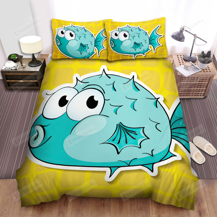 The Wild Animal - The Pufferfish In Yellow Background Illustration Bed Sheets Spread Duvet Cover Bedding Sets