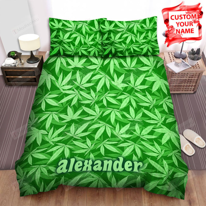 Personalized Green Weed Marijuana Leaf Pattern Bed Sheets Spread Duvet Cover Bedding Sets